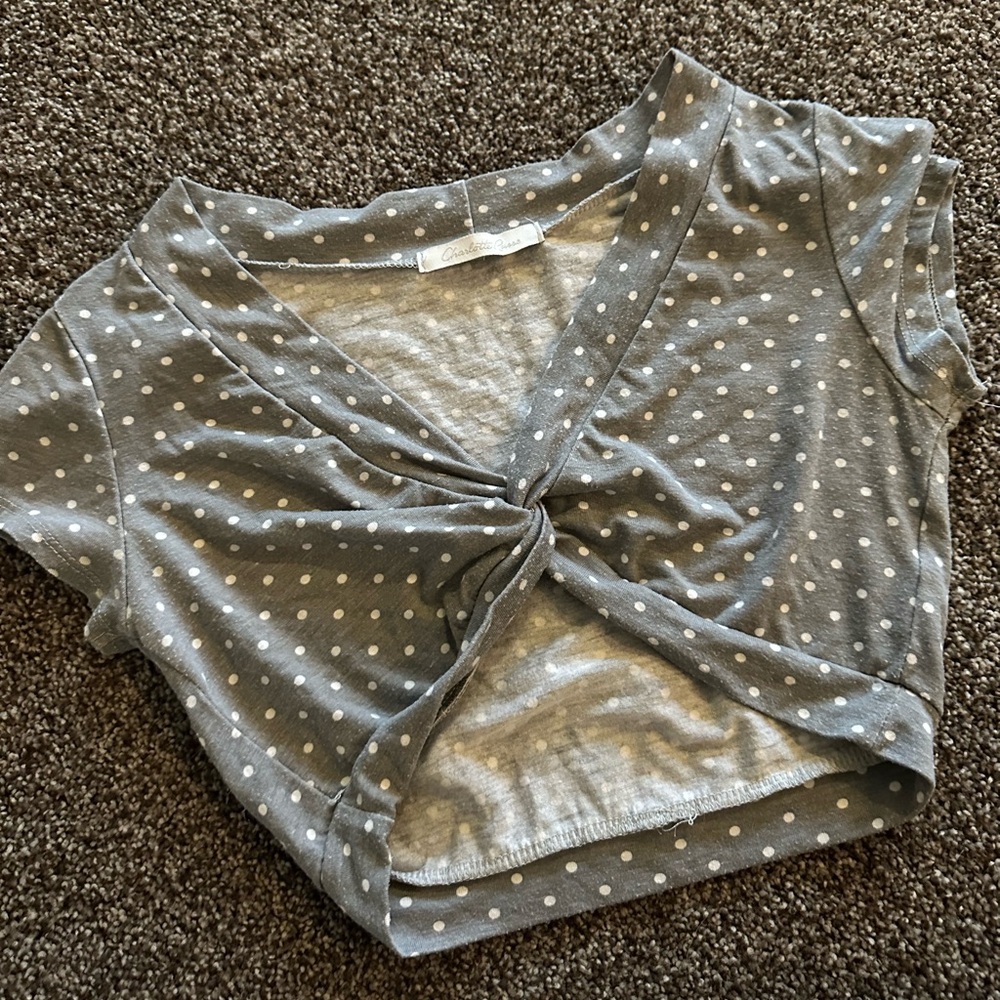 Charlotte Russe Grey and White Twist Front Top